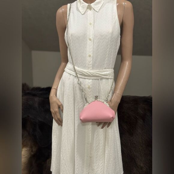 Pink Togo Calfskin Handmade Unique Kisslock Clutch, Wristlet, Crossbody - Picture 5 of 16